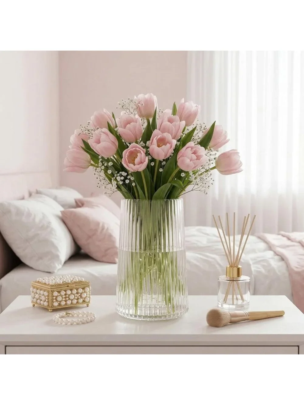 8 Inches Modern Clear Glass Vase Flower Bouquet Living Room Bedroom Home Deco